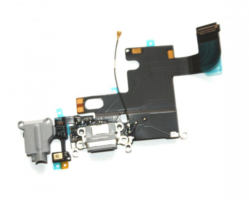 Шлейф (Flat cable) iPhone 6 с разъёмом зарядки, коннектором наушников и микрофоном светло-серый orig
